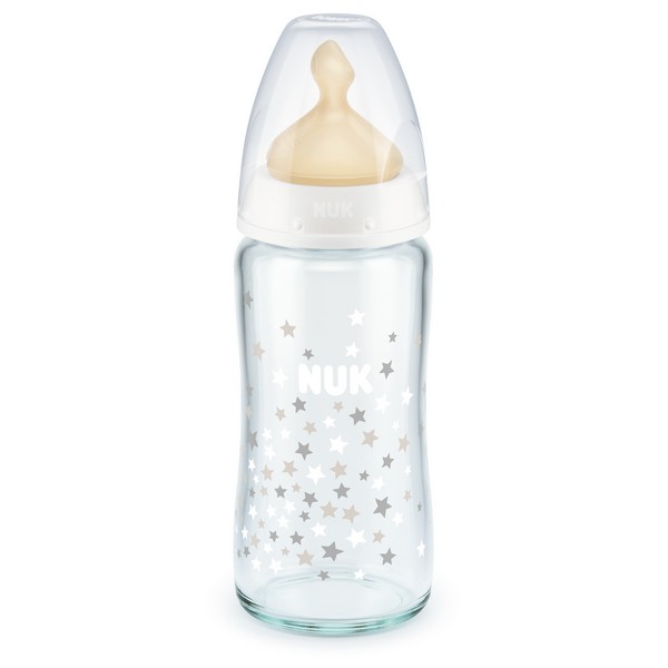 Продукт NUK First Choice - стъклено шише Temperature Control 240мл. с каучуков биберон за хранене 0-6мес. - 0 - BG Hlapeta